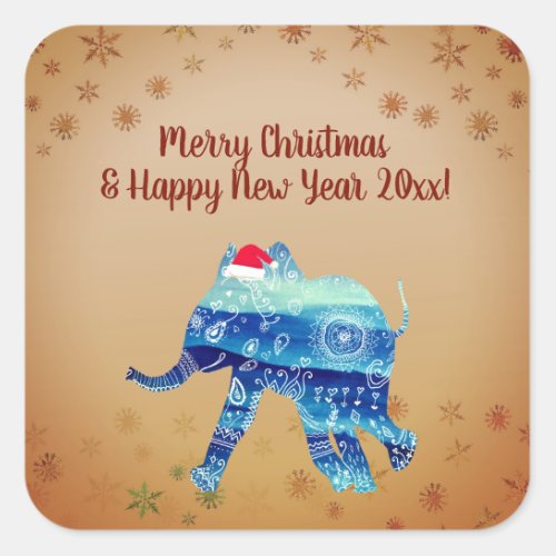 Cute Winter Holidays Elephant Drawing Sticker