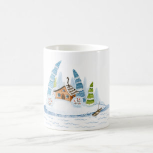 Cute winter house Christmas watercolor Coffee Mug