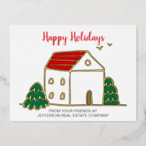 Cute Winter House Real Estate Corporate Business  Foil Holiday Postcard