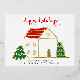 Cute Winter House Real Estate Corporate Business Foil Holiday Postcard