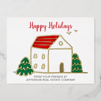 Cute Winter House Real Estate Corporate Business  Foil Holiday Postcard by XmasMall at Zazzle