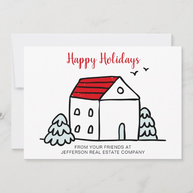 Cute Winter House Real Estate Holiday Card (Front)