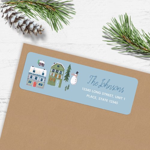 Cute Winter House Village Christmas Address Label