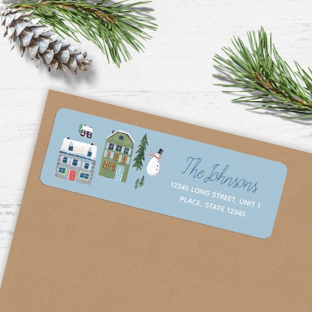 Cute Winter House Village Christmas Address Label (Cute Winter House Village Christmas Address Label)
