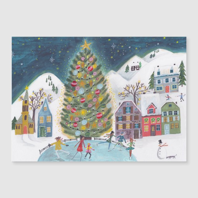 Cute Winter House Village Scene Christmas (Front)
