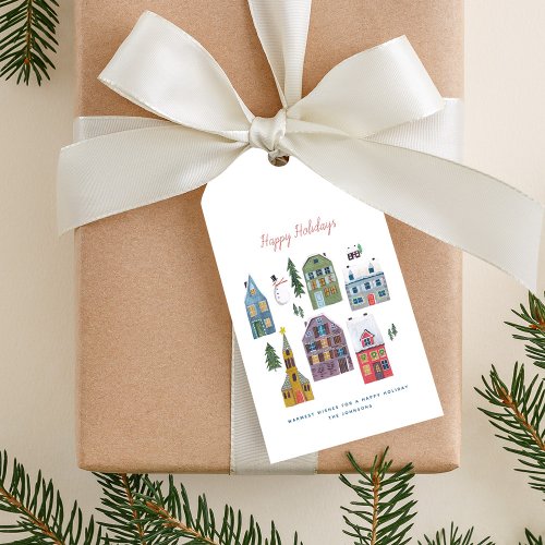 Cute Winter House Village Scene Christmas Gift Tags
