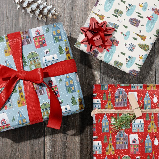 Cute Winter House Village Scene Christmas Wrapping Paper Sheets (Cute Winter House Village Scene Christmas Wrapping Paper Sheets)