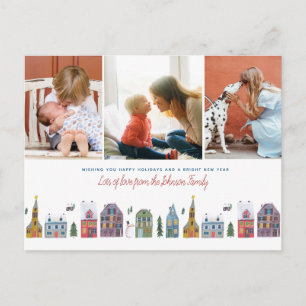 Cute Winter House Village Scene Photo Christmas Holiday Postcard