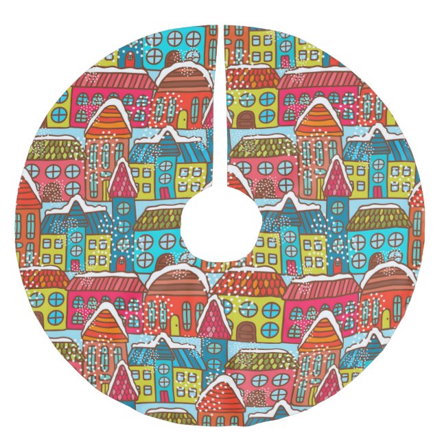 Cute Winter Houses Brushed Polyester Tree Skirt (Front)