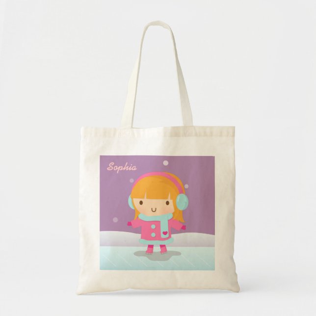 Cute Winter Ice Skater Girl Personalized Tote (Front)