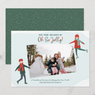 Cute Winter Ice Skaters Photo Holiday Card