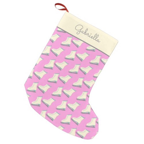 Cute Winter Ice Skates Pattern Pink Personalized Small Christmas Stocking