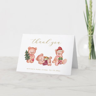 Cute Winter It's Cold Outside Bear Baby Shower Letterpress Thank You Card