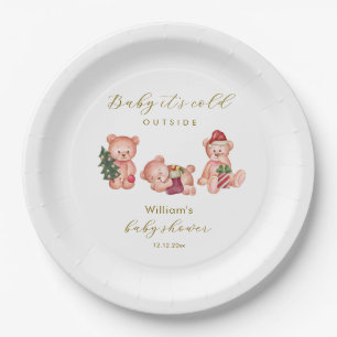 Cute Winter It's Cold Outside Bear Baby Shower  Paper Plates