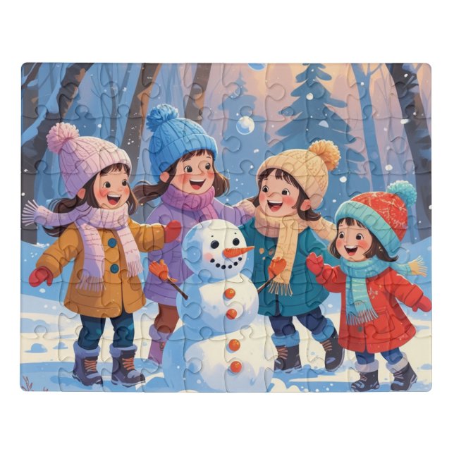 Cute Winter Kids Playing in Snow Cozy Jigsaw Puzzle (Puzzle Horizontal)