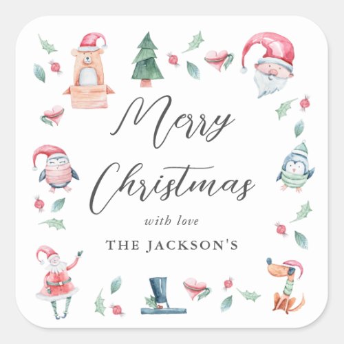 Cute Winter Merry Christmas Personalized  Square Sticker