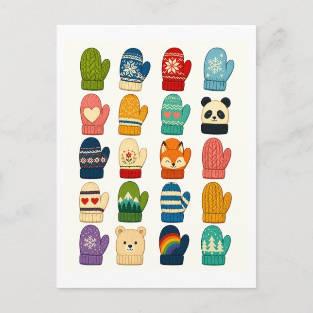 Cute Winter Mitten Collage Postcard (Front)
