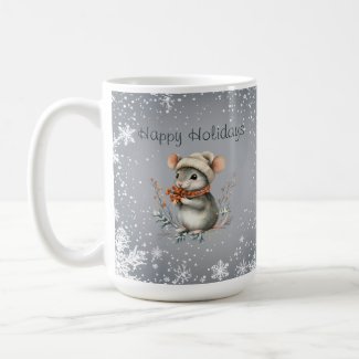 Cute Winter Mouse with Berries