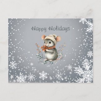 Cute Winter Mouse with Berries