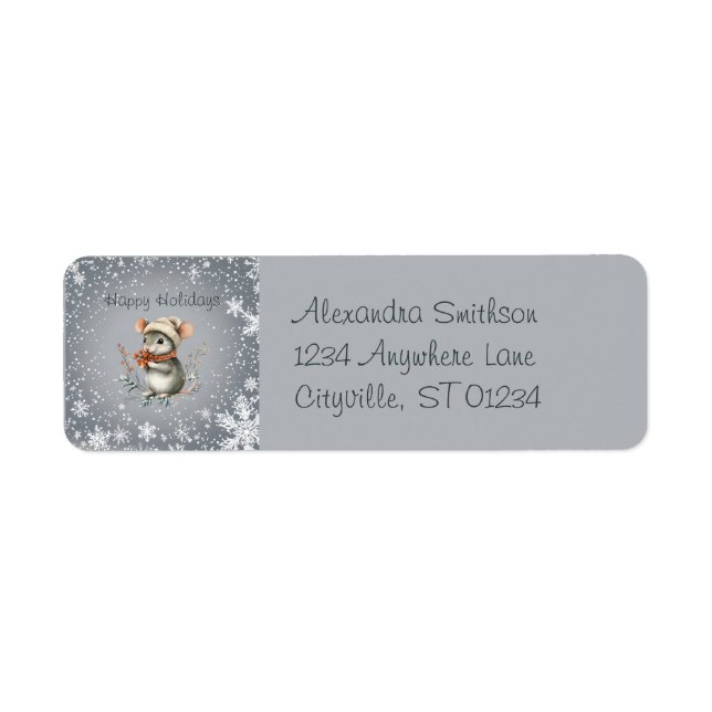 Cute Winter Mouse with Berries Label (Front)