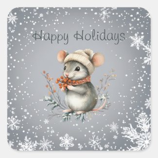 Cute Winter Mouse with Berries