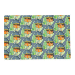 Cute Winter Night Cottage Scene Placemat