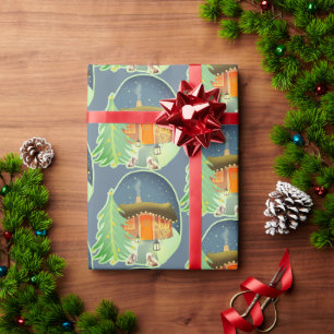 Cute Winter Night Cottage Scene Wrapping Paper