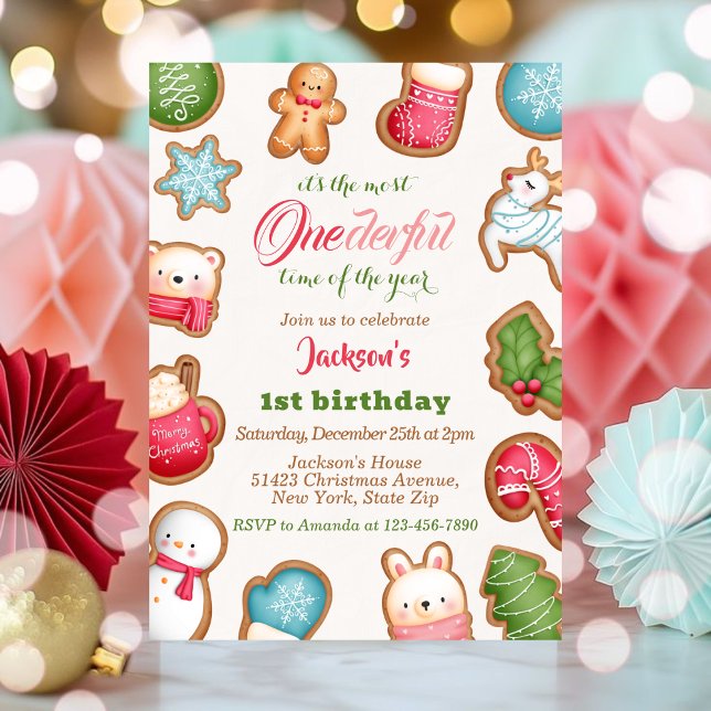 Cute Winter Onederful Holiday 1st Birthday party  Invitation (Creator Uploaded)