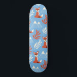 Cute Winter Orange Fox Mountains Leaf Pattern Skateboard<br><div class="desc">This cute and modern pattern is perfect for the animal lover. It features hand-drawn burnt orange, white, cream, and brick red illustrations of an adorable fox, leaves, and snowy winter mountains pattern on top of a sky blue background. It's unique, trendy, playful, and fun! ***IMPORTANT DESIGN NOTE: For any custom...</div>