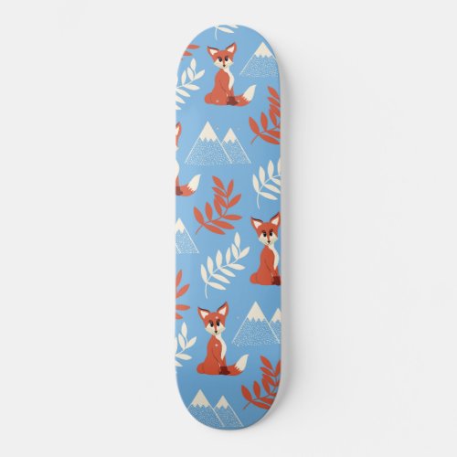 Cute Winter Orange Fox Mountains Leaf Pattern Skateboard