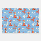 Cute Winter Orange Fox Mountains Leaf Pattern Wrapping Paper Sheets (Front 3)
