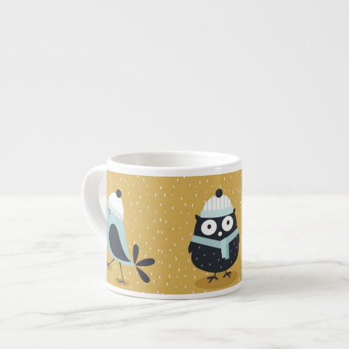 Cute Winter Owl and Birds Nordic Illustration Espresso Cup