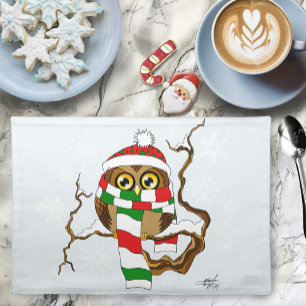 Cute Winter Owl Blue Snowflakes Holidays Cloth Placemat