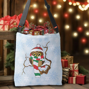 Cute Winter Owl Blue Snowflakes Holidays  Crossbody Bag