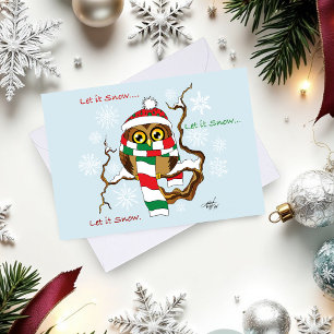 Cute Winter Owl Blue Snowflakes Holidays Holiday Card