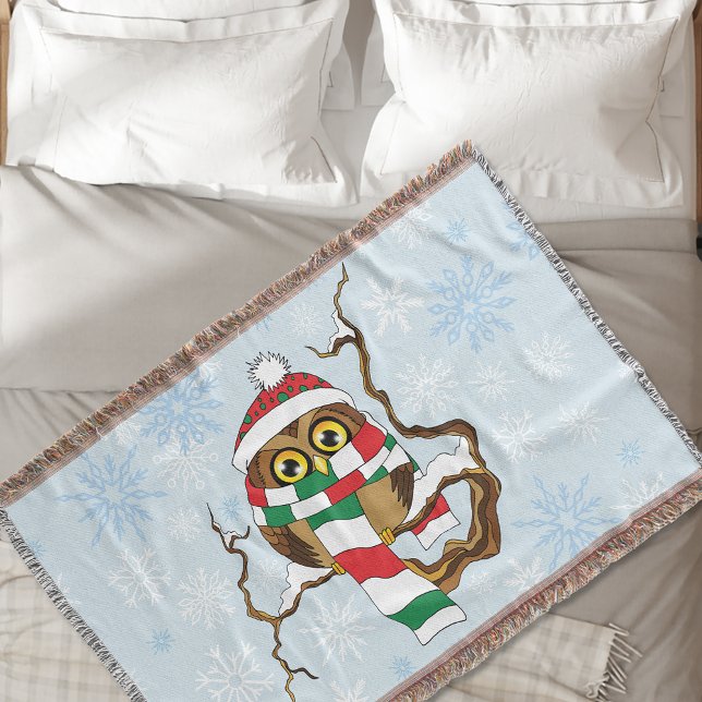 Cute Winter Owl Blue Snowflakes Holidays  Throw Blanket (Creator Uploaded)