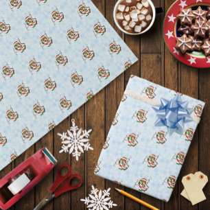 Cute Winter Owl Blue Snowflakes Holidays Wrapping Paper