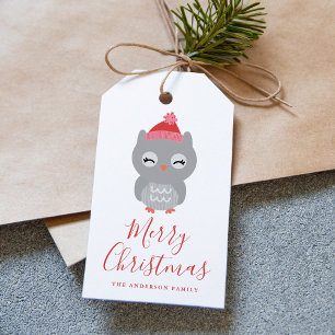 Cute Winter Owl Christmas Gift Tags