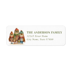 Cute Winter Owl Family Return Address Labels