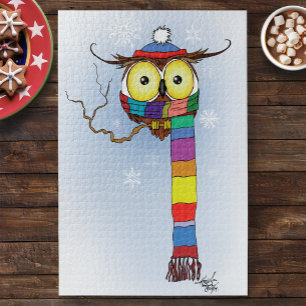 Cute Winter Owl Rainbow Scarf Hat Whimsical Snow Jigsaw Puzzle