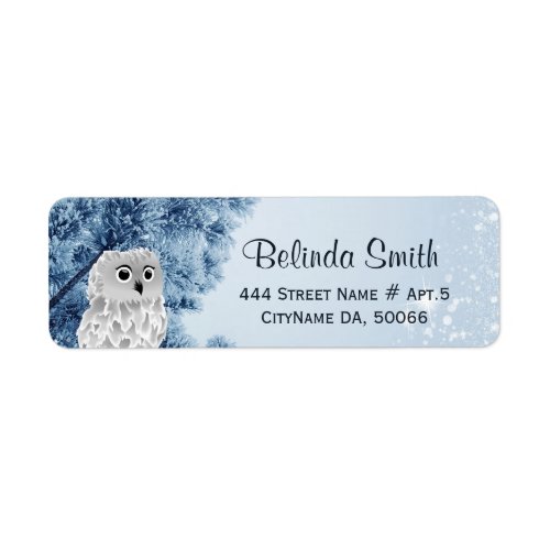 Cute Winter Owl White Blue Label