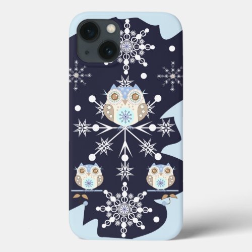 Cute winter Owls and Snowflakes iPhone 13 Case