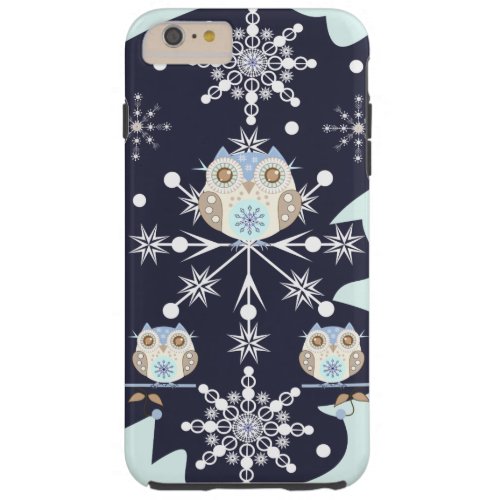 Cute winter Owls and Snowflakes Tough iPhone 6 Plus Case