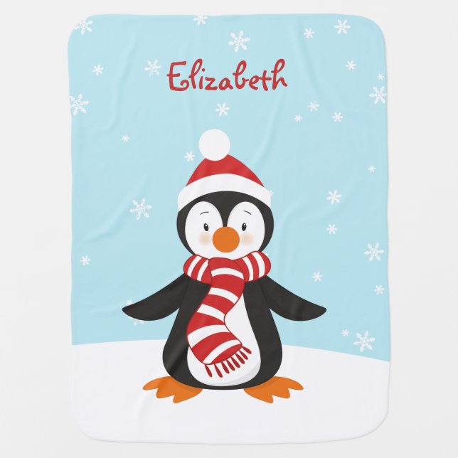 Cute Winter Penguin Baby Blanket (Front)