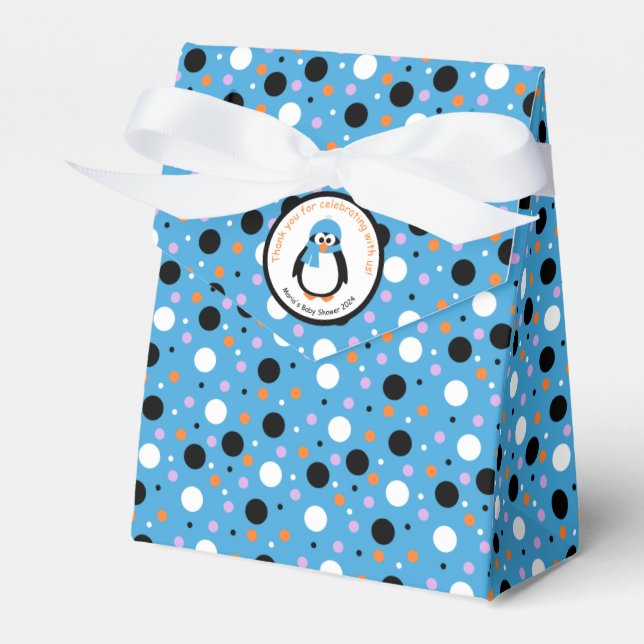Cute Winter Penguin Baby Shower Favor Box (Front Side)
