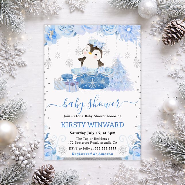 Cute Winter Penguin Baby Shower Invitation (Creator Uploaded)
