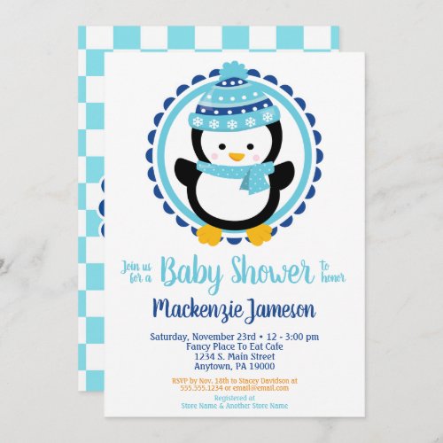 Cute Winter Penguin Baby Shower Invitation