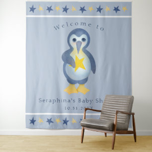 Cute Winter Penguin Baby Shower Party Backdrop