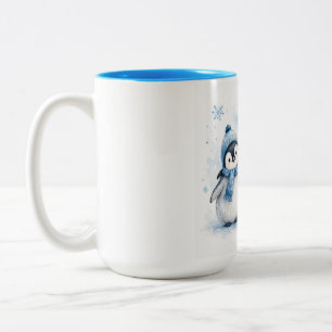 Cute Winter Penguin Blue Accent Coffee Mug Adora