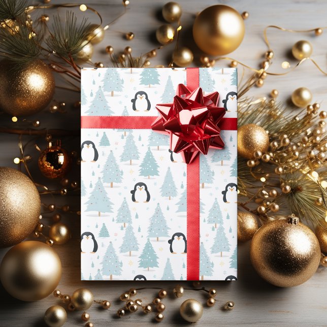 Cute Winter Penguin Blue  Wrapping Paper (Creator Uploaded)